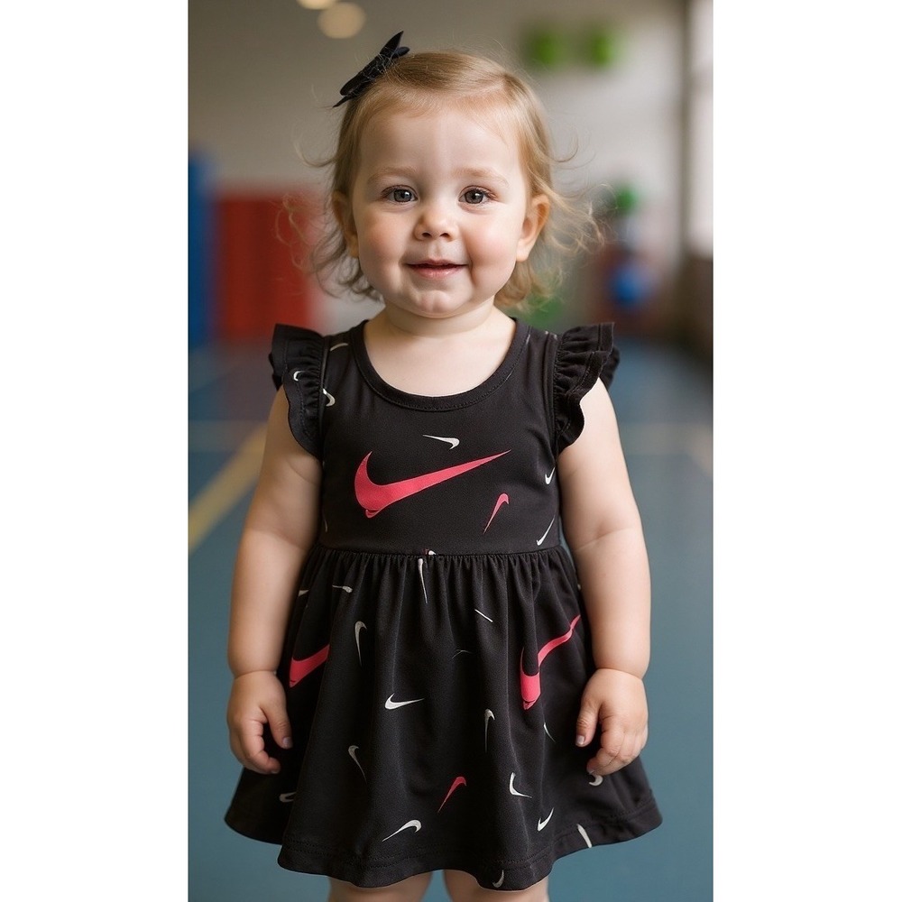 Nike Dri Fit Baby Girls Tank Dress Swoosh Logo 3M 3-6 Months Pink All Over Print